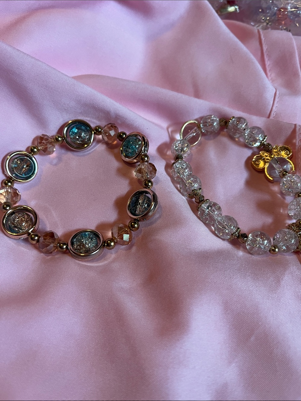 Crystal Bead Stretch Bracelet Set - Pink and Clear